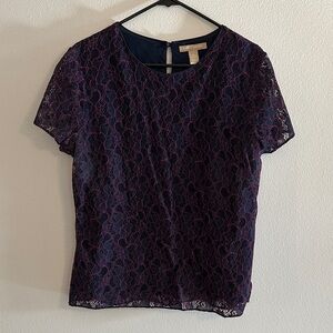 Banana Republic Navy and Pink Lace Blouse